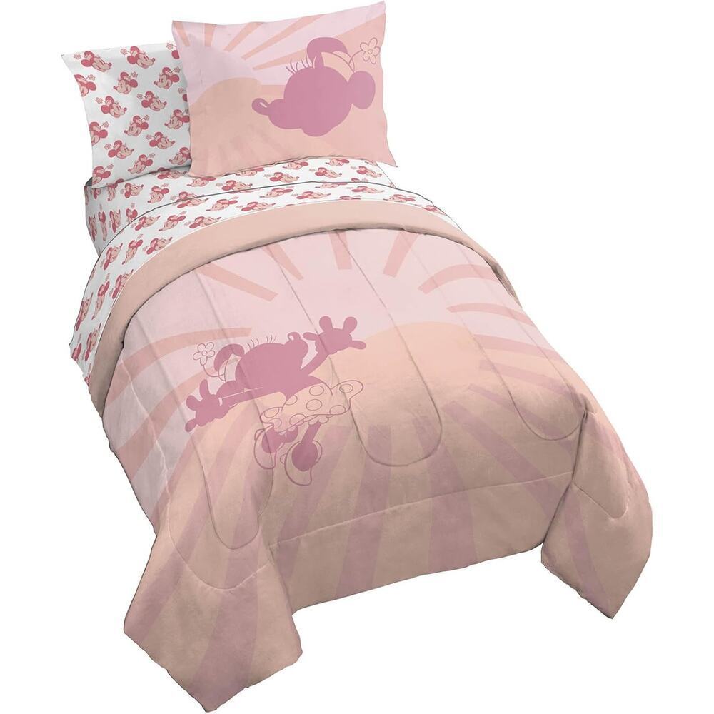 NEW Franco Disney Minnie Mouse 5 Piece Twin Comforter & Sheet Set PINK